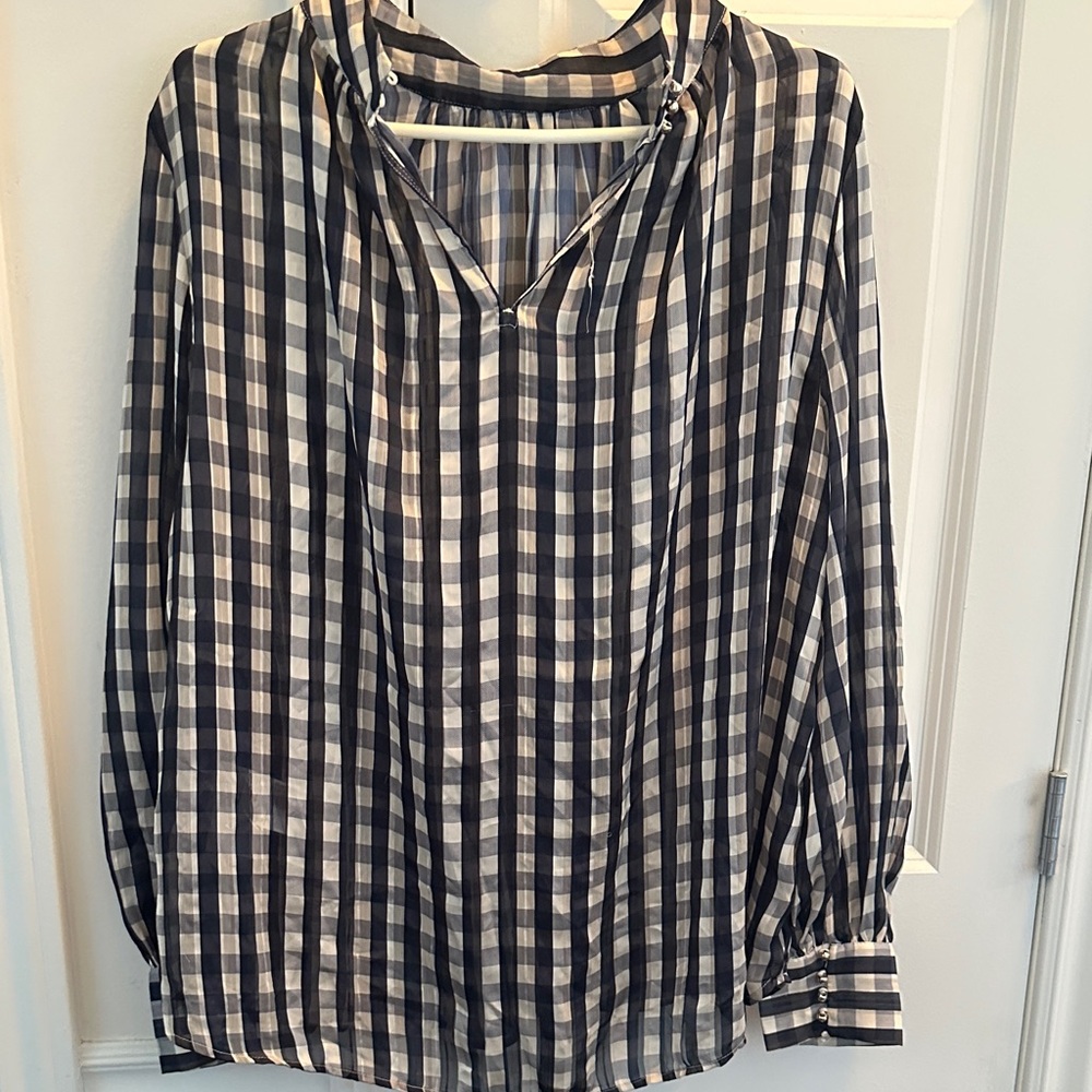Checkered Blue and off White Women's blouse - Picture 9 of 11